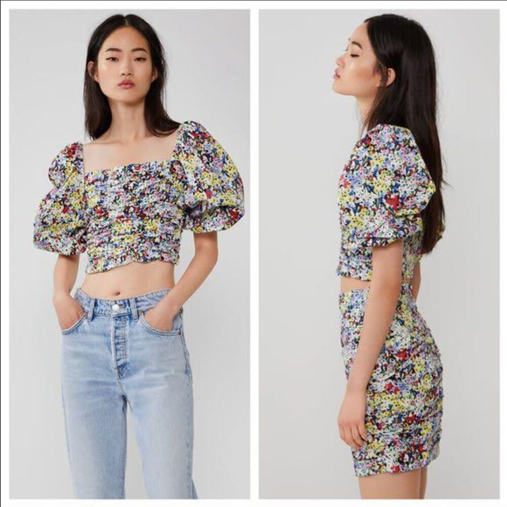 ZARA PRINT TOP WITH BALLOON SLEEVES Size M NEW WITH TAG!